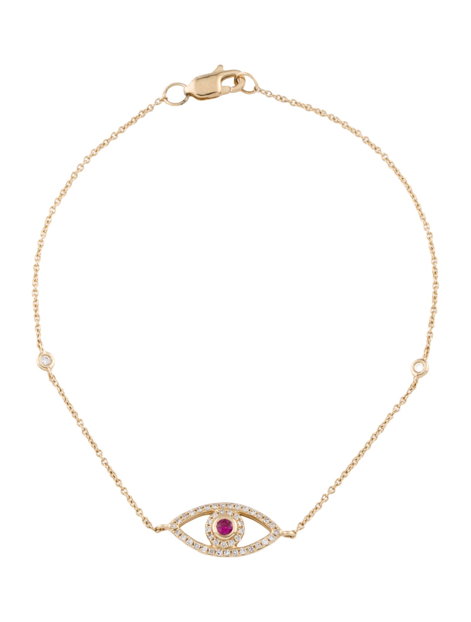 Bracelet 14K Ruby & Diamond Evil Eye Station