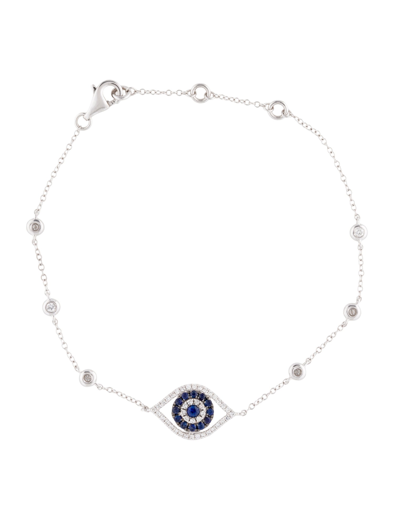 Bracelet 14K Sapphire & Diamond Evil Eye Station