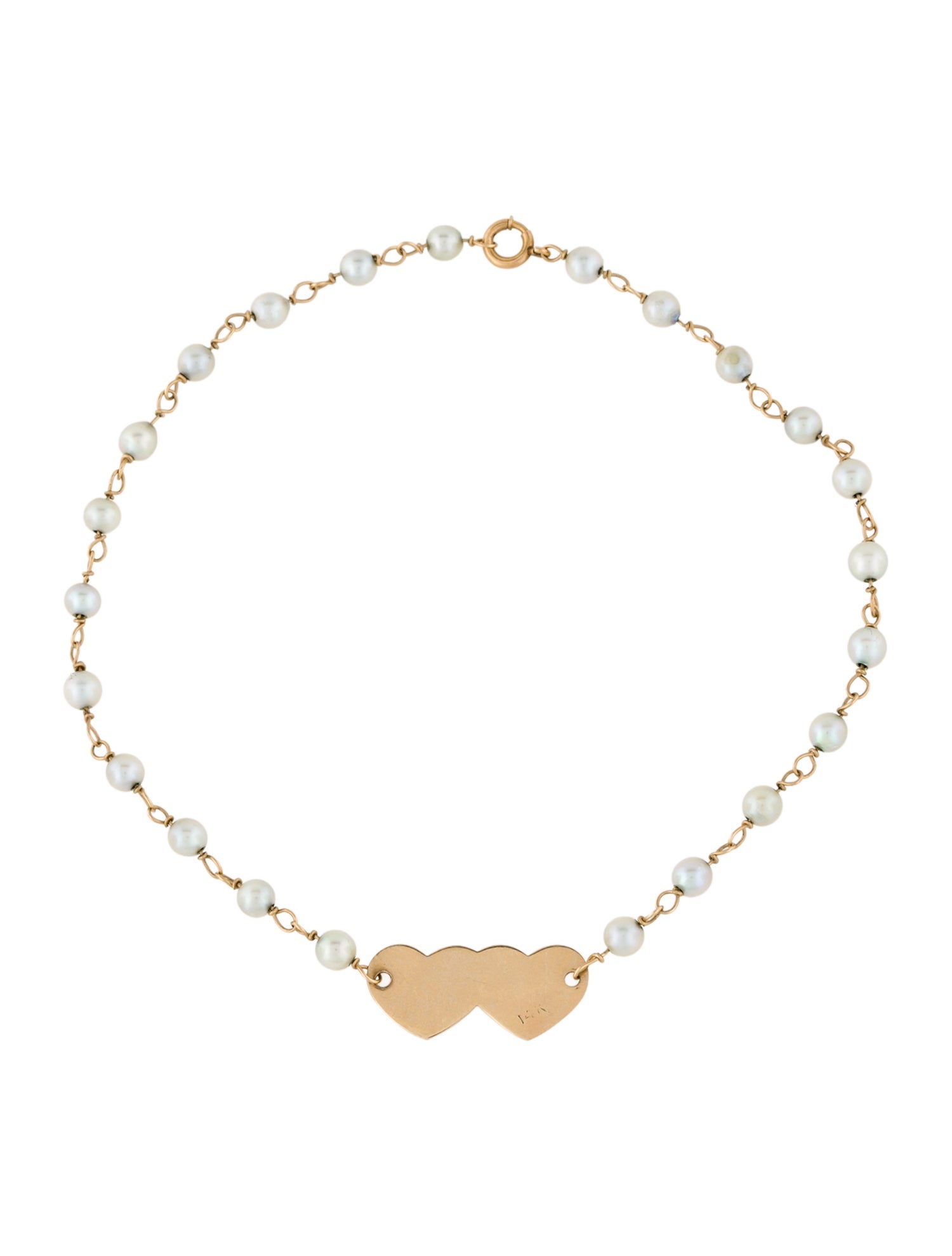 Bracelet 14K Pearl Double Heart