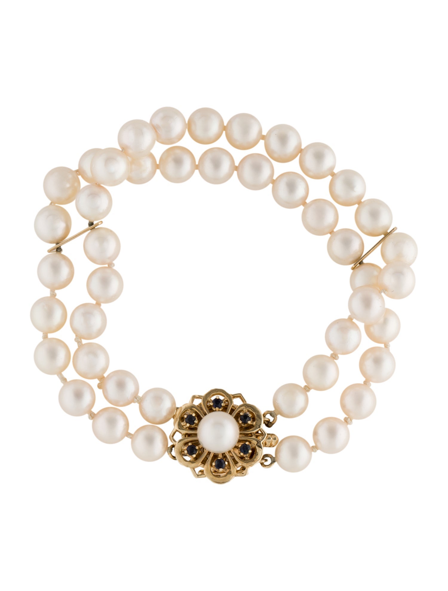 Bracelet 14K Pearl & Sapphire Double Strand