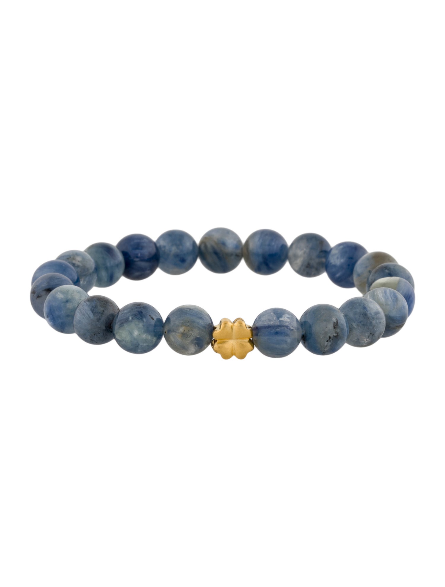 Bracelet 24K Kyanite Clover Charm Stretch Bead Bracelet