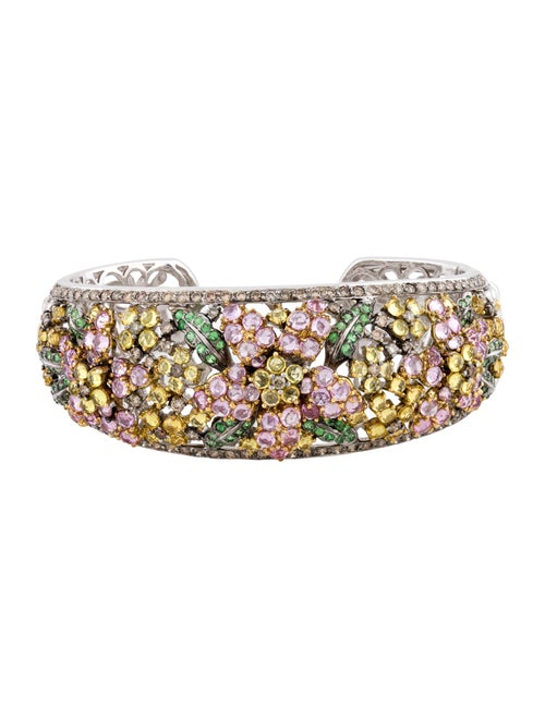 Bracelet 18K Sapphire, Tsavorite Garnet & Diamond Flower Cuff