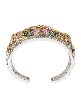 Bracelet 18K Sapphire, Tsavorite Garnet & Diamond Flower Cuff