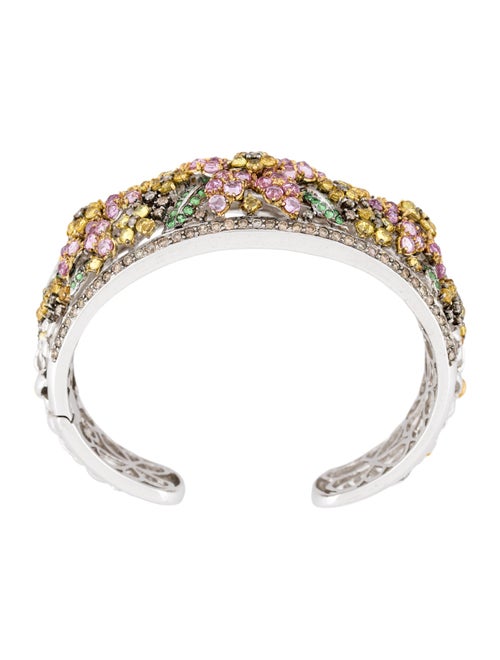 Bracelet 18K Sapphire, Tsavorite Garnet & Diamond Flower Cuff