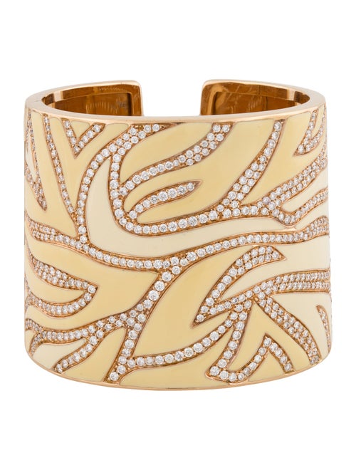 Bracelet 18K 6.76ctw Diamond & Enamel Hinged Cuff
