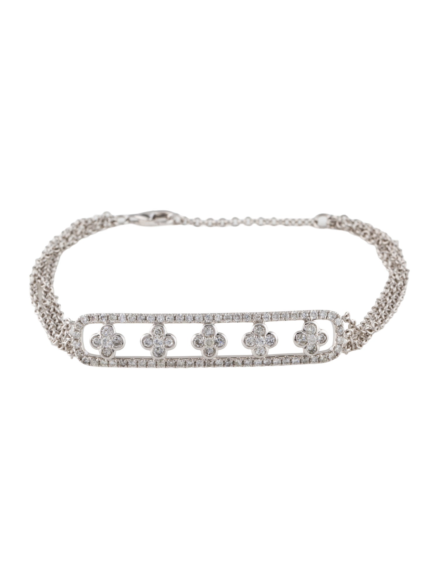 Bracelet 14K 1.12ctw Diamond Clover Multistrand Station Bracelet