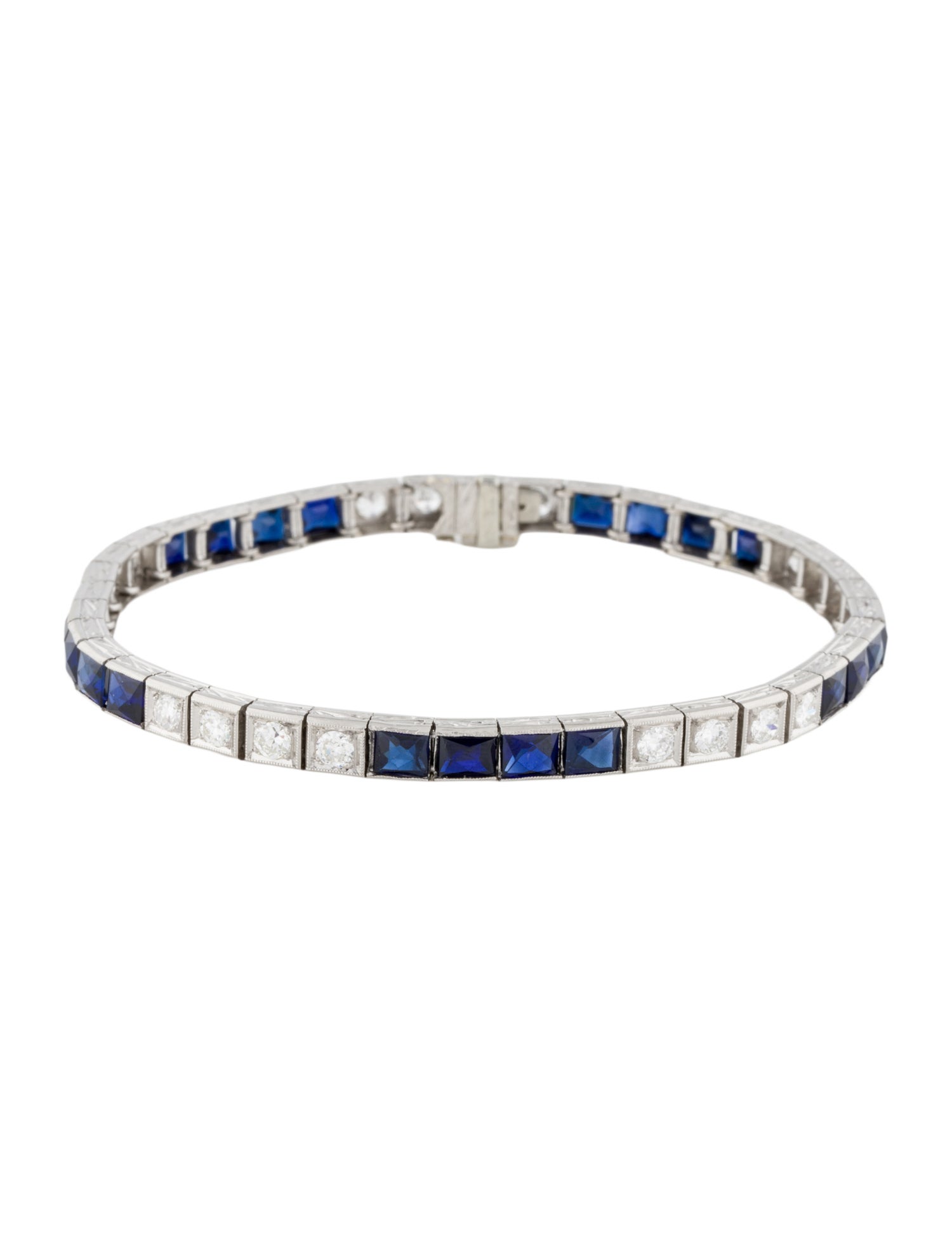 Bracelet Art Deco Platinum 4.75ctw Synthetic Sapphire & Diamond Link