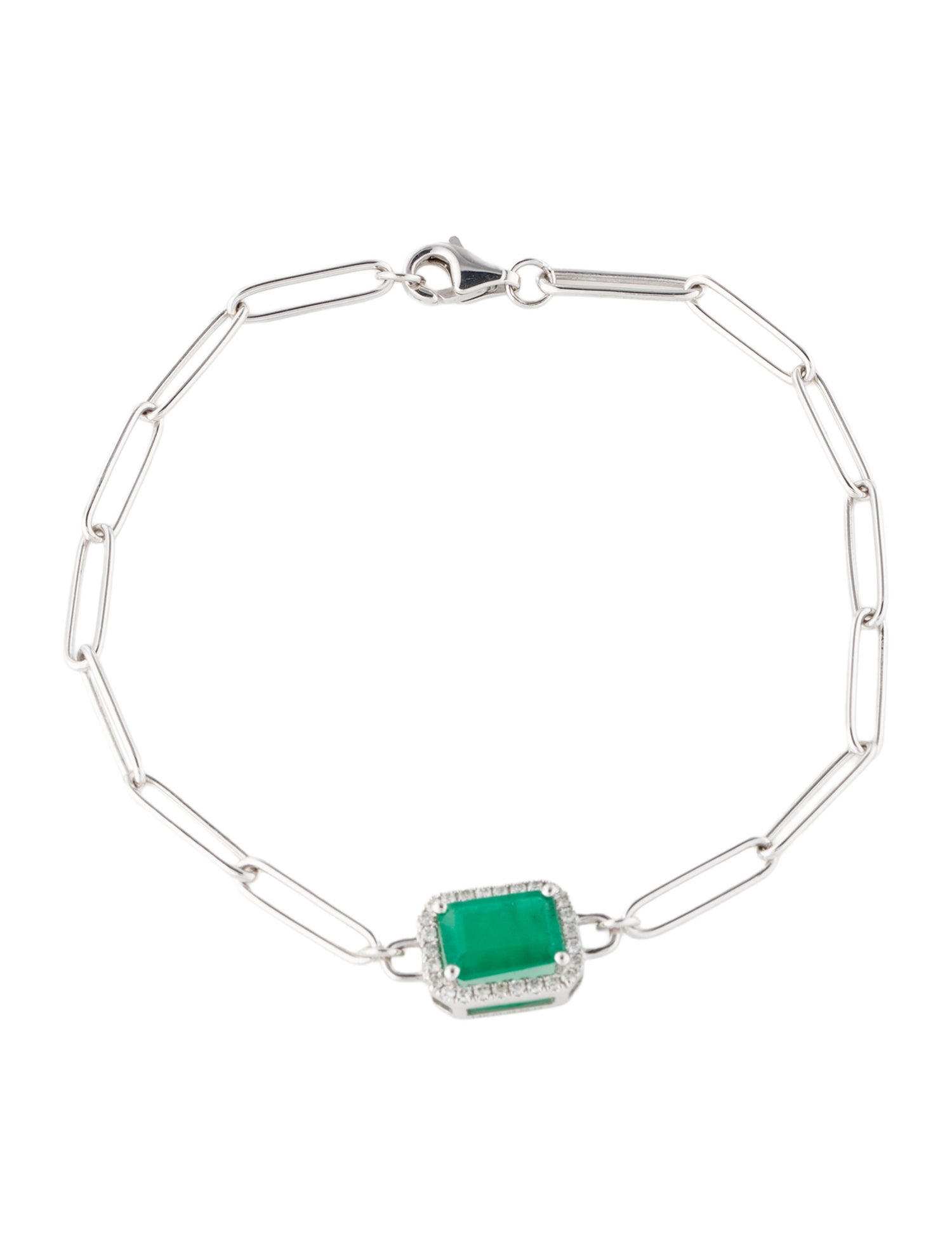 Bracelet 14K 1.08ct Emerald & Diamond Link Bracelet