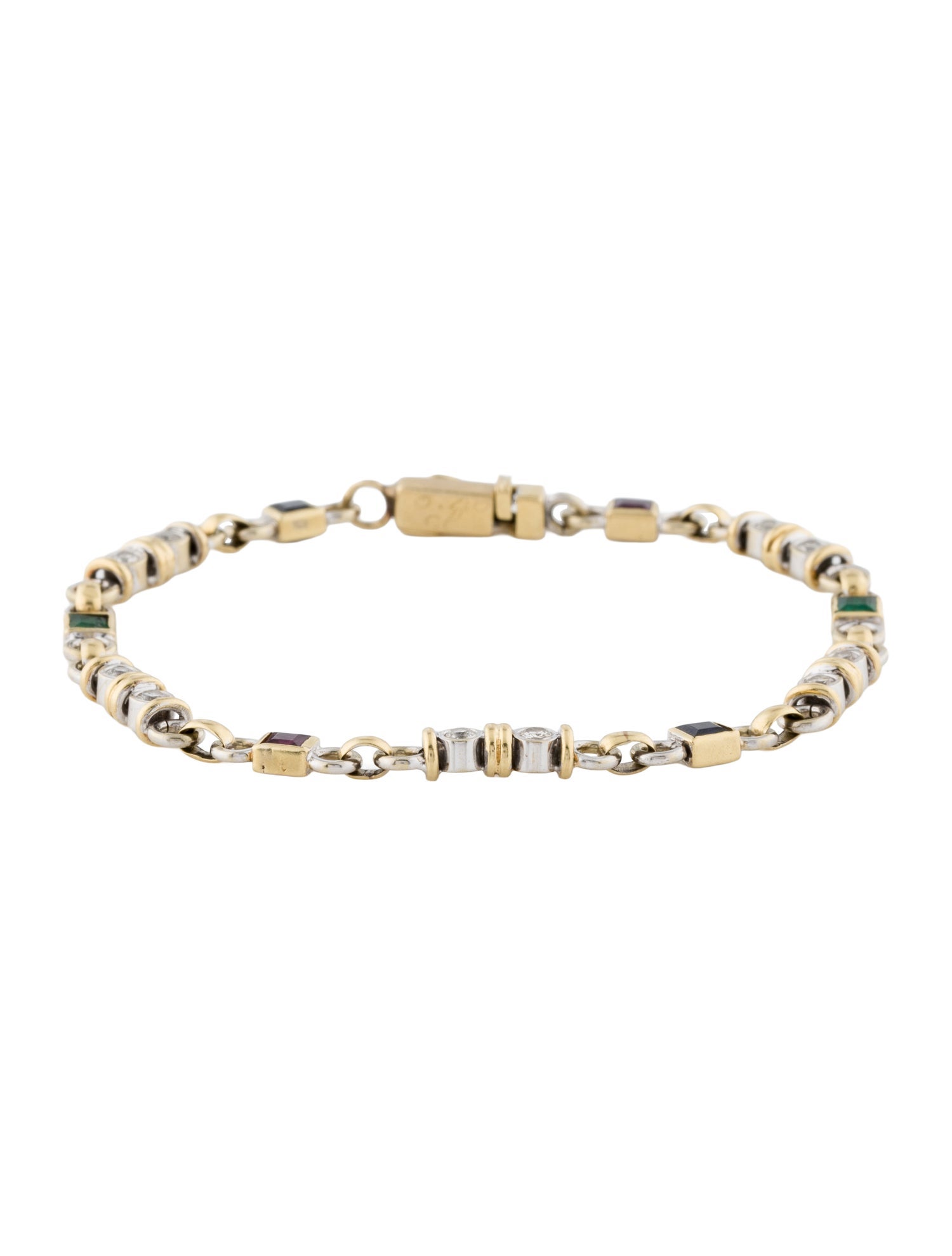 Bracelet 18K Sapphire, Ruby, Emerald & Diamond Link Bracelet
