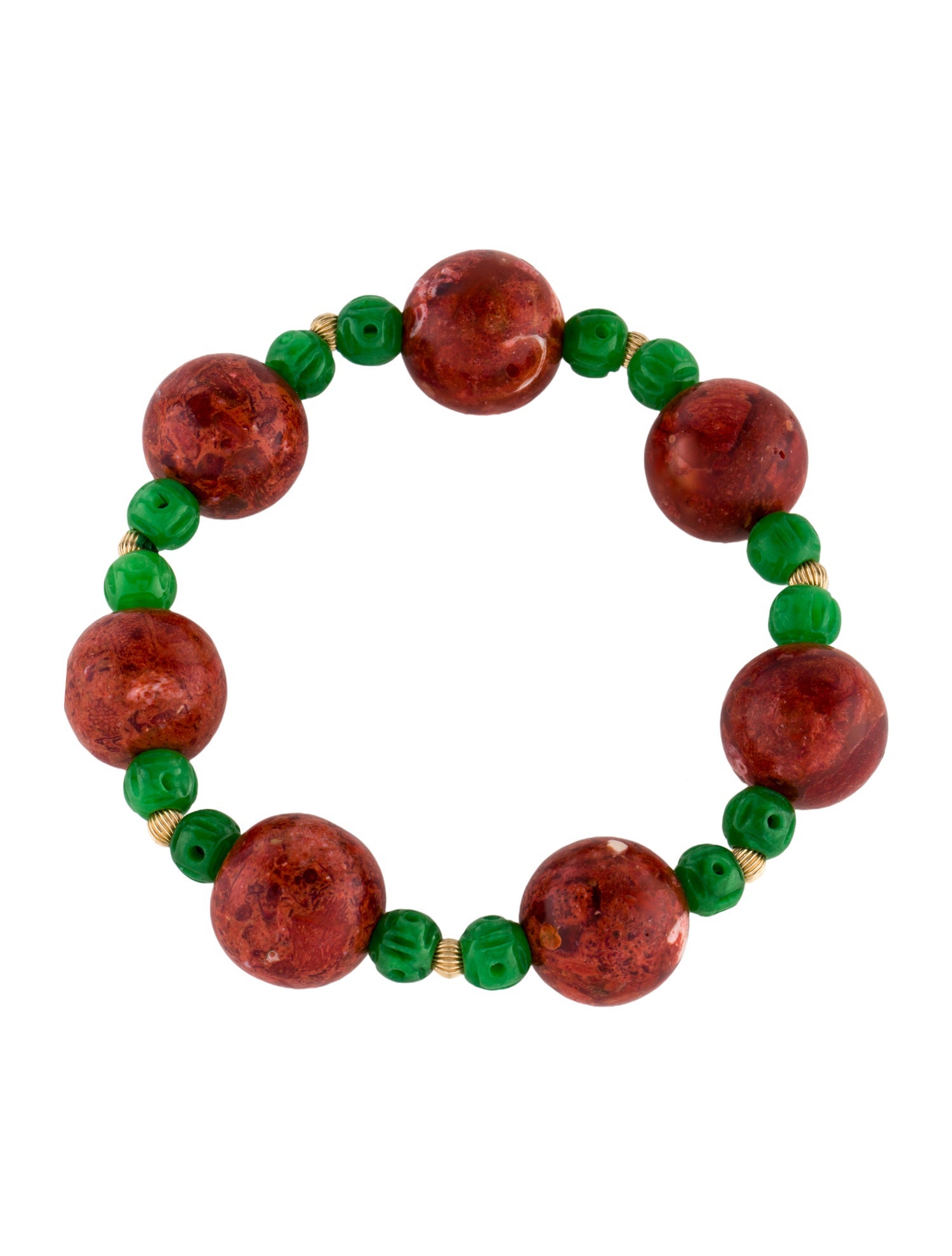 Bracelet 14K Dyed Composite Coral & Jadeite Bead