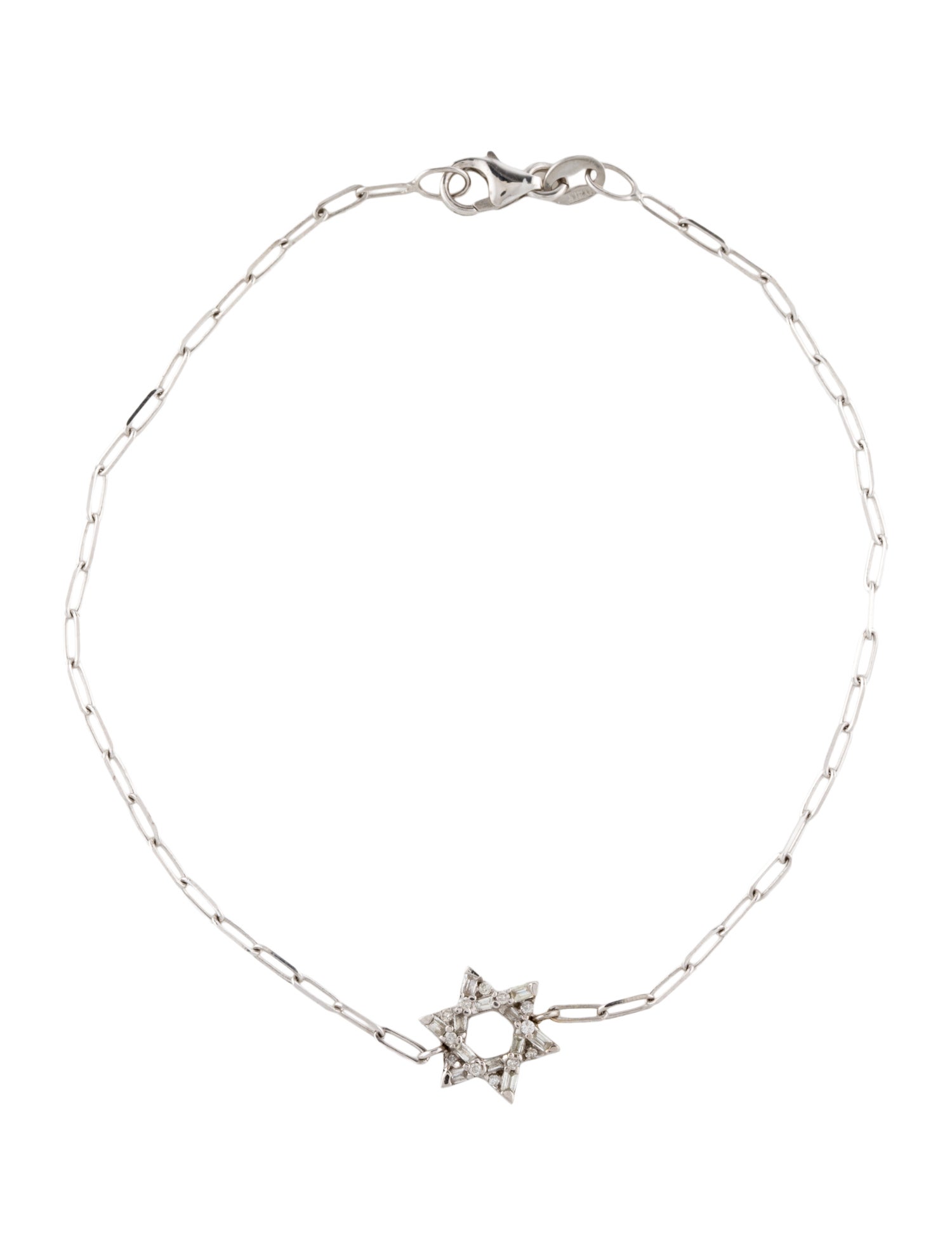 Bracelet 14K Diamond Star of David Station Link Bracelet