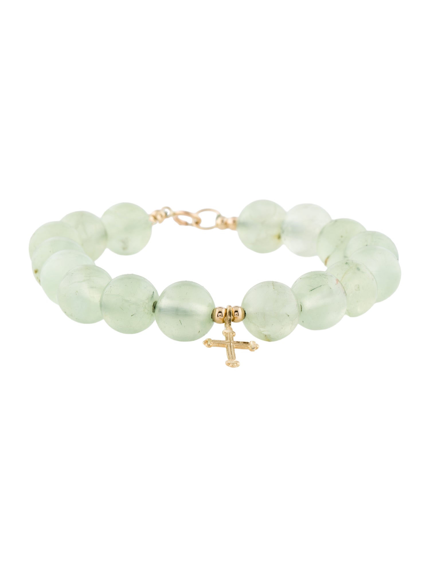 Bracelet 14K Prehnite Cross Charm Bead Bracelet