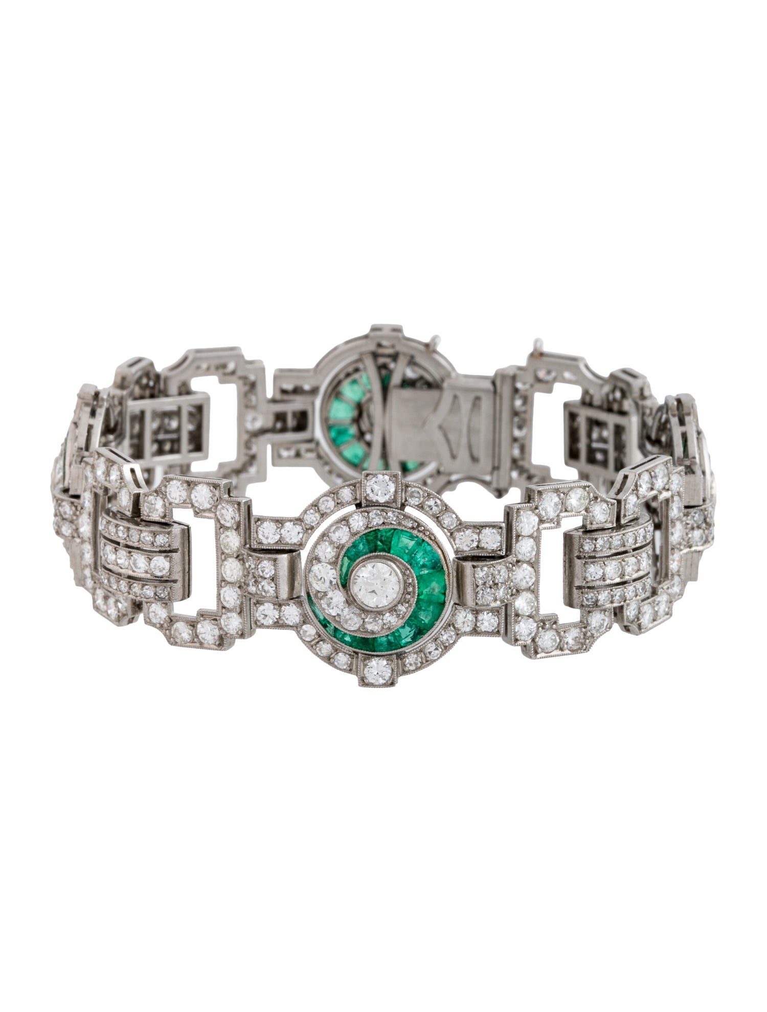 Bracelet Vintage Platinum 9.70ctw Diamond & Emerald Link