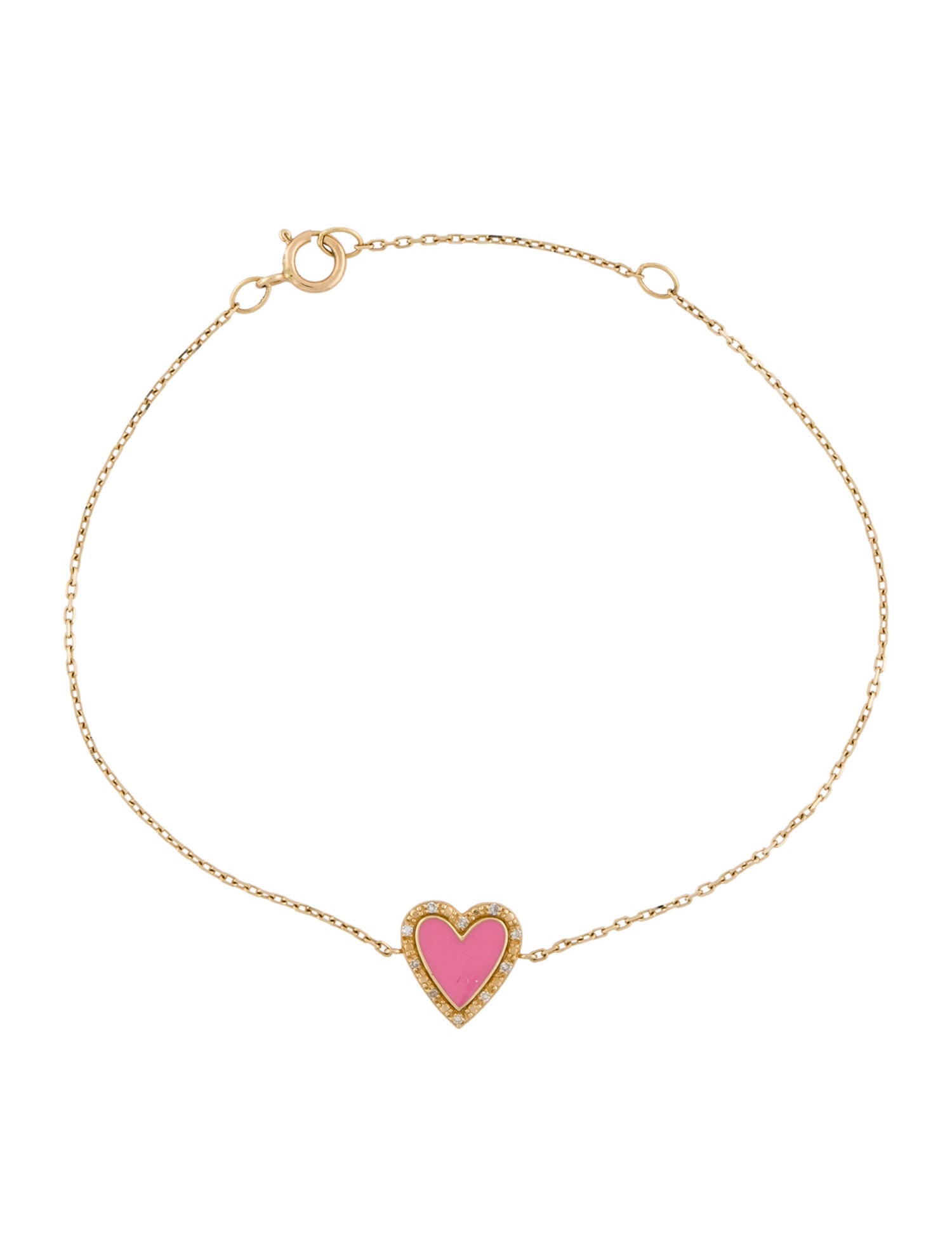 Bracelet 14K Diamond Enamel Heart Charm
