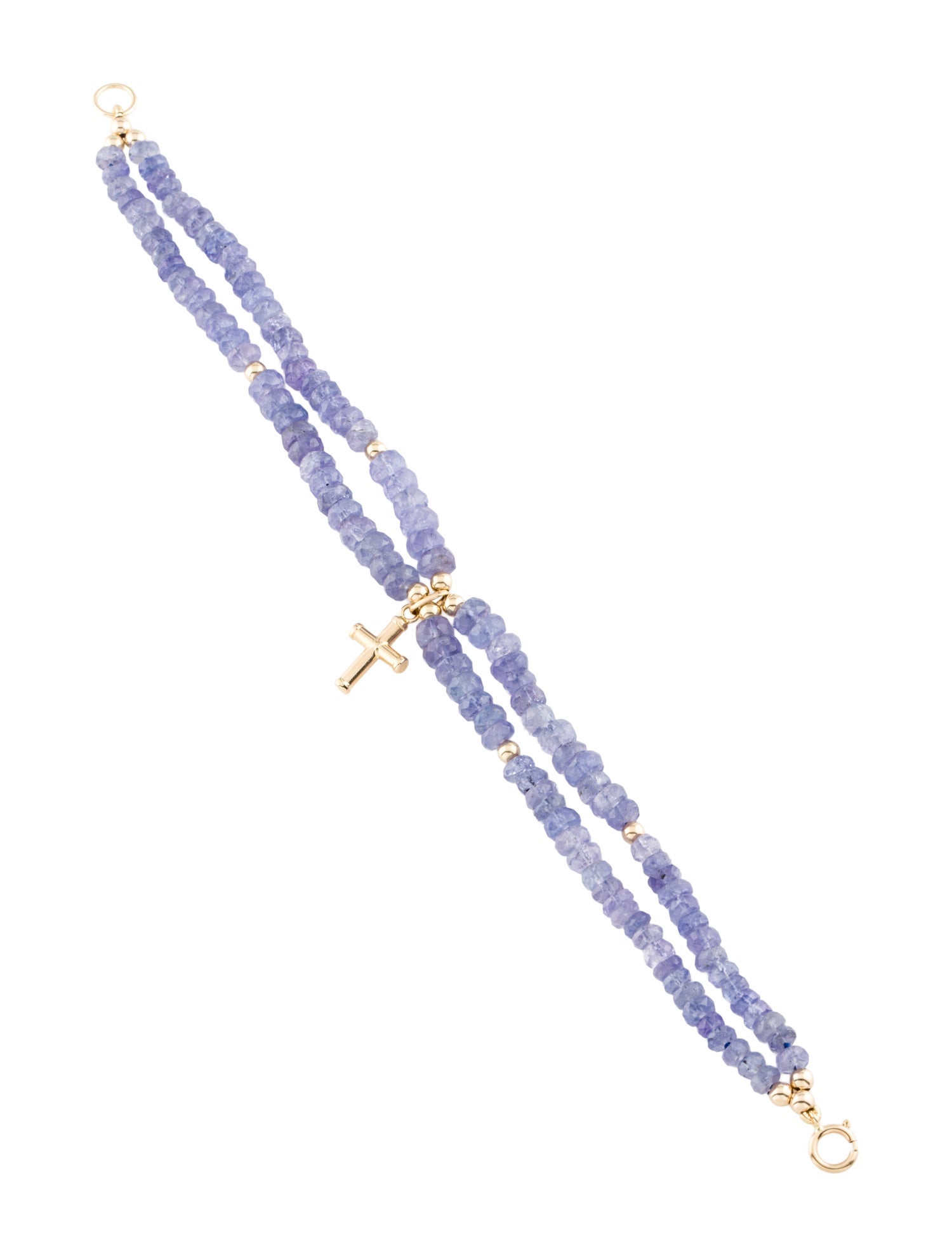 Bracelet 14K Tanzanite Cross Double Strand Bead Charm Bracelet