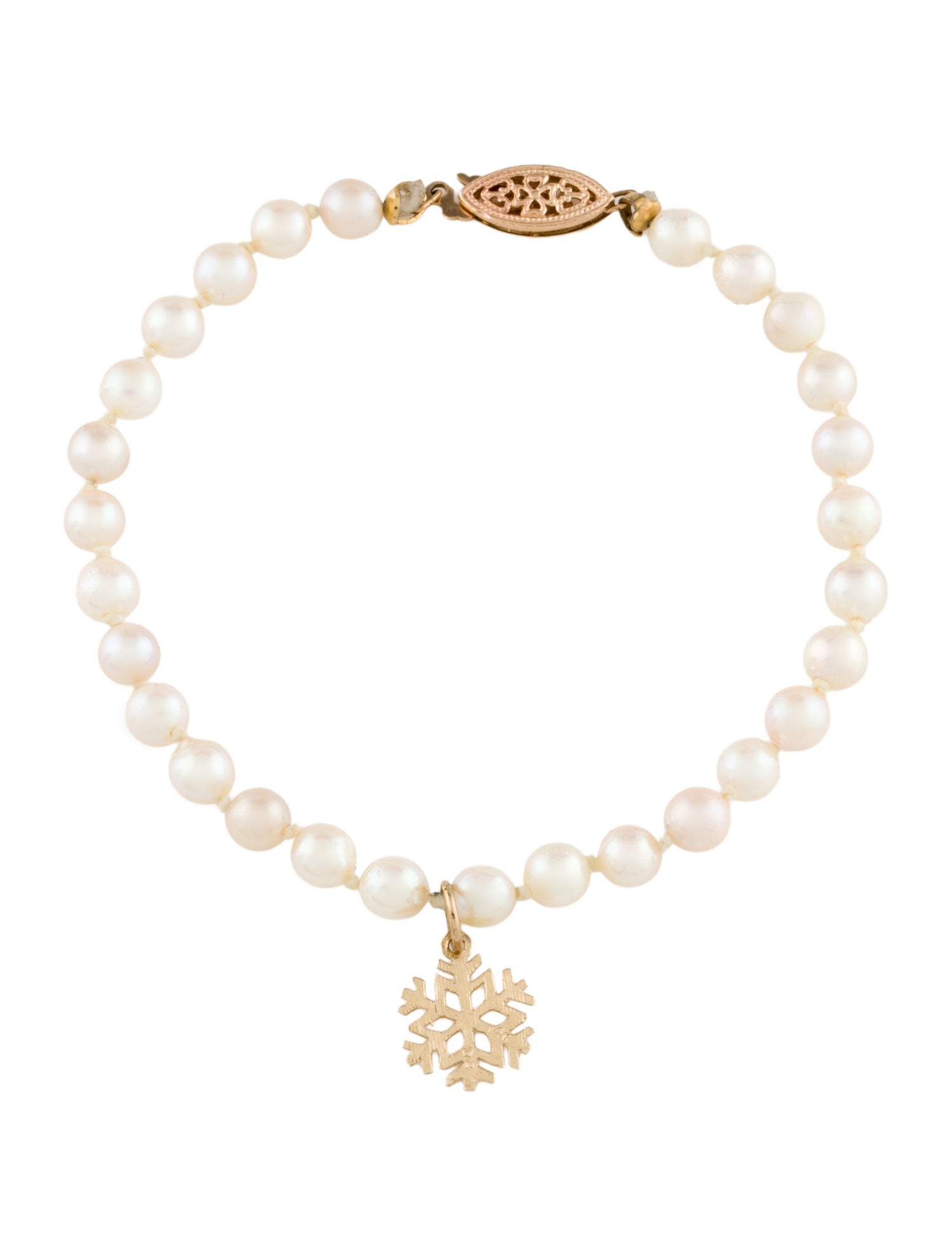 Bracelet 14K Pearl Snowflake Charm