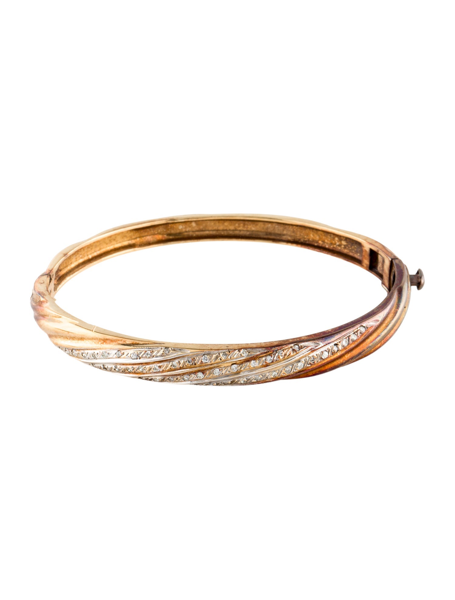 Bracelet 14K Diamond Two Tone Hinged Bangle