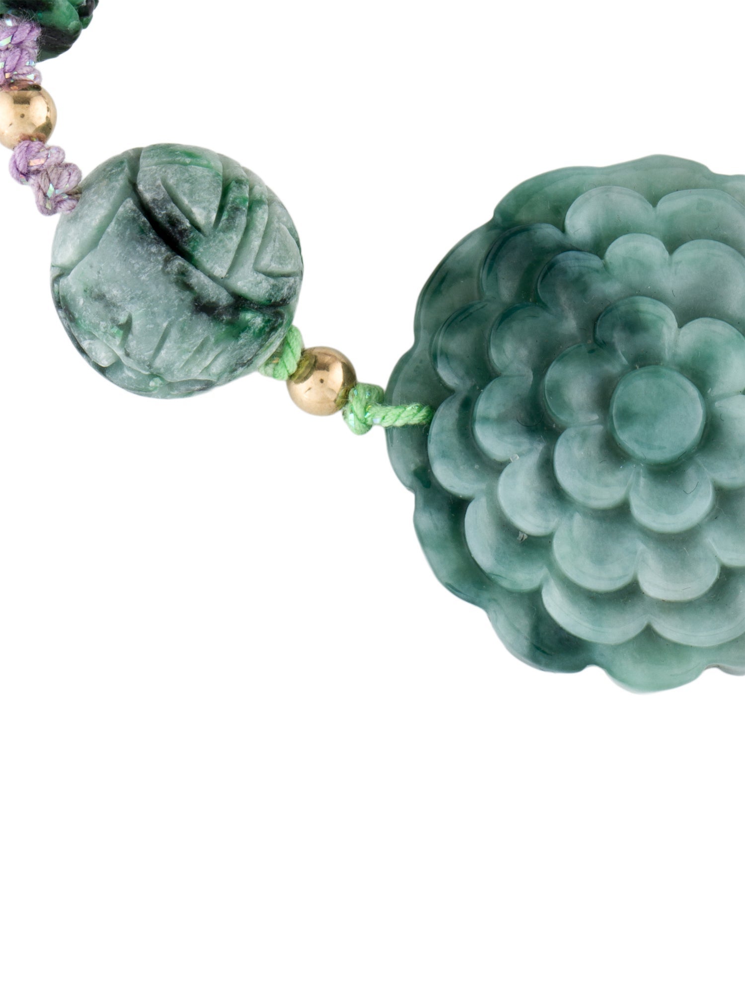 Bracelet 14K Dyed Jadeite & Jadeite Carved Bead Adjustable