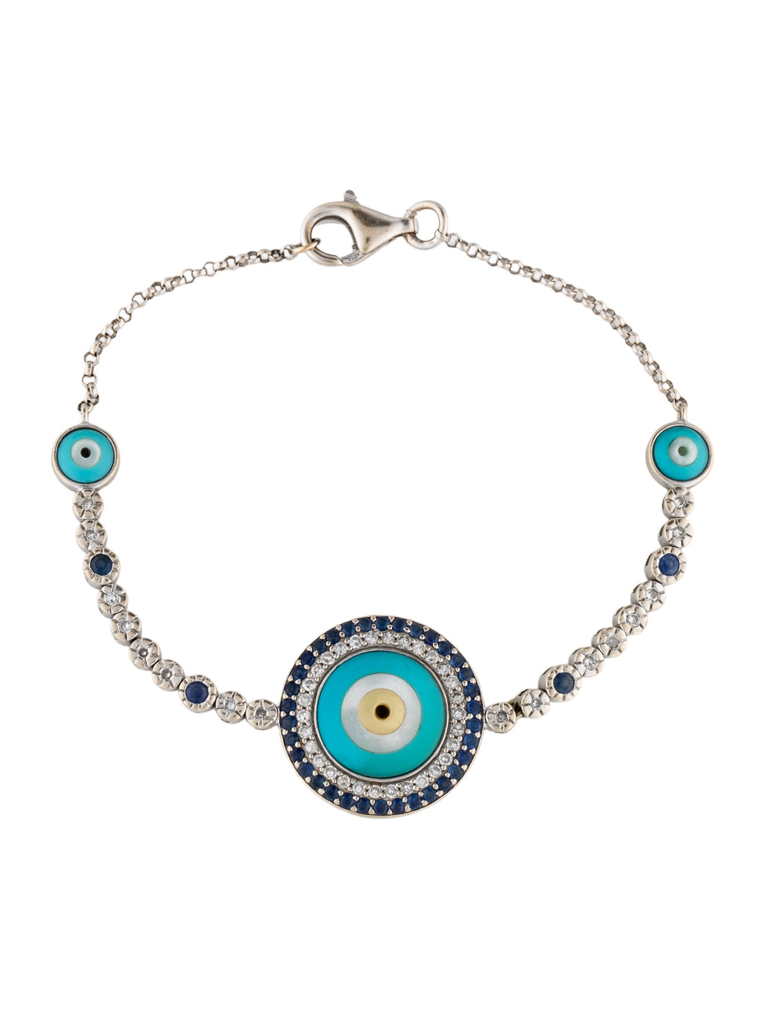 Bracelet 14K Mother of Pearl, Diamond & Sapphire Evil Eye Link