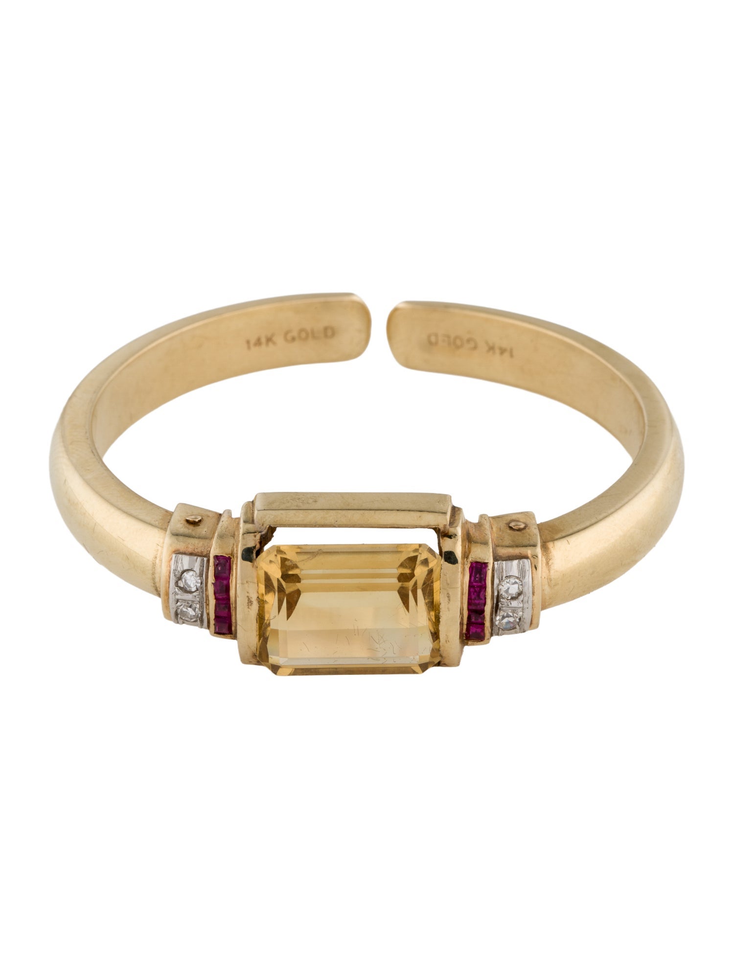 Bracelet 14K 7.68ct Citrine, Ruby & Diamond Cuff