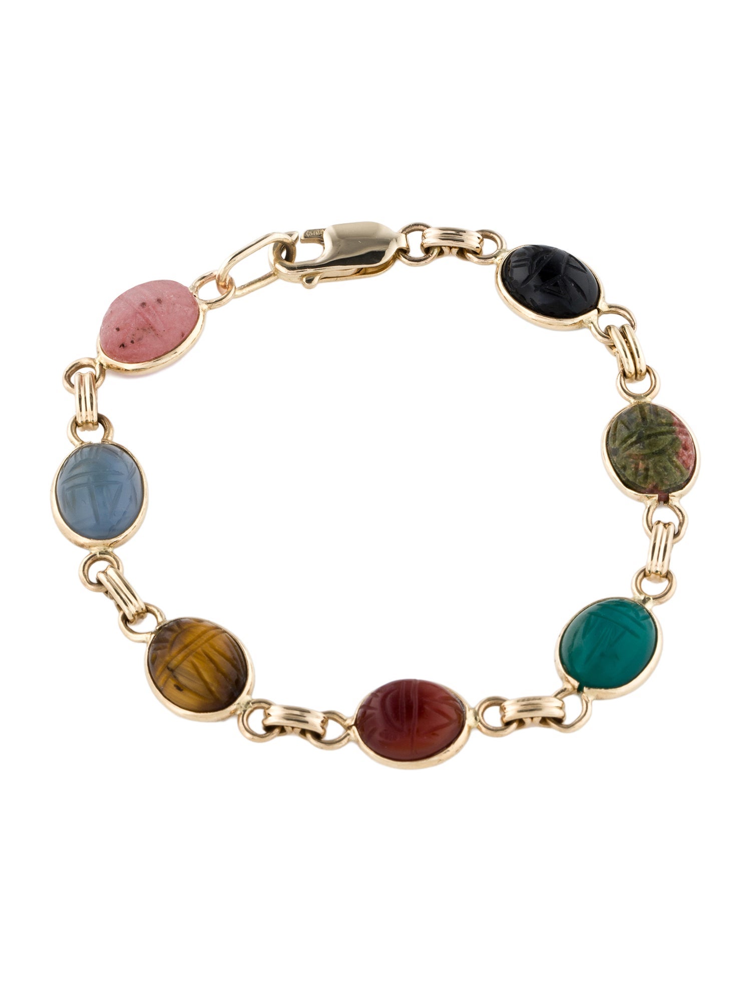 Bracelet 14K Multistone Scarab Link Bracelet