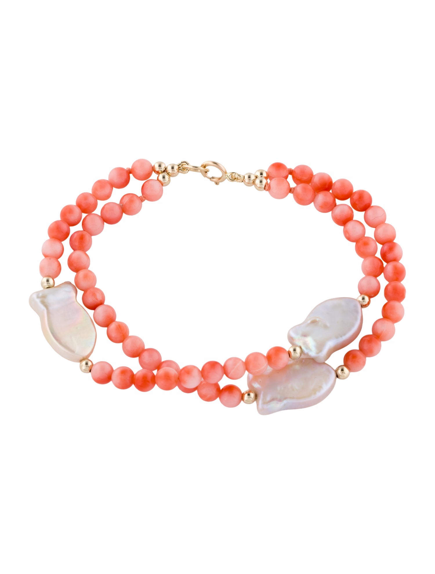 Bracelet 14K Coral & Pearl Fish Double Strand Bracelet