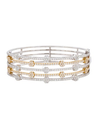 Bracelet 18K Two-Tone 3.33ctw Diamond Open Floral Bangle Bracelet
