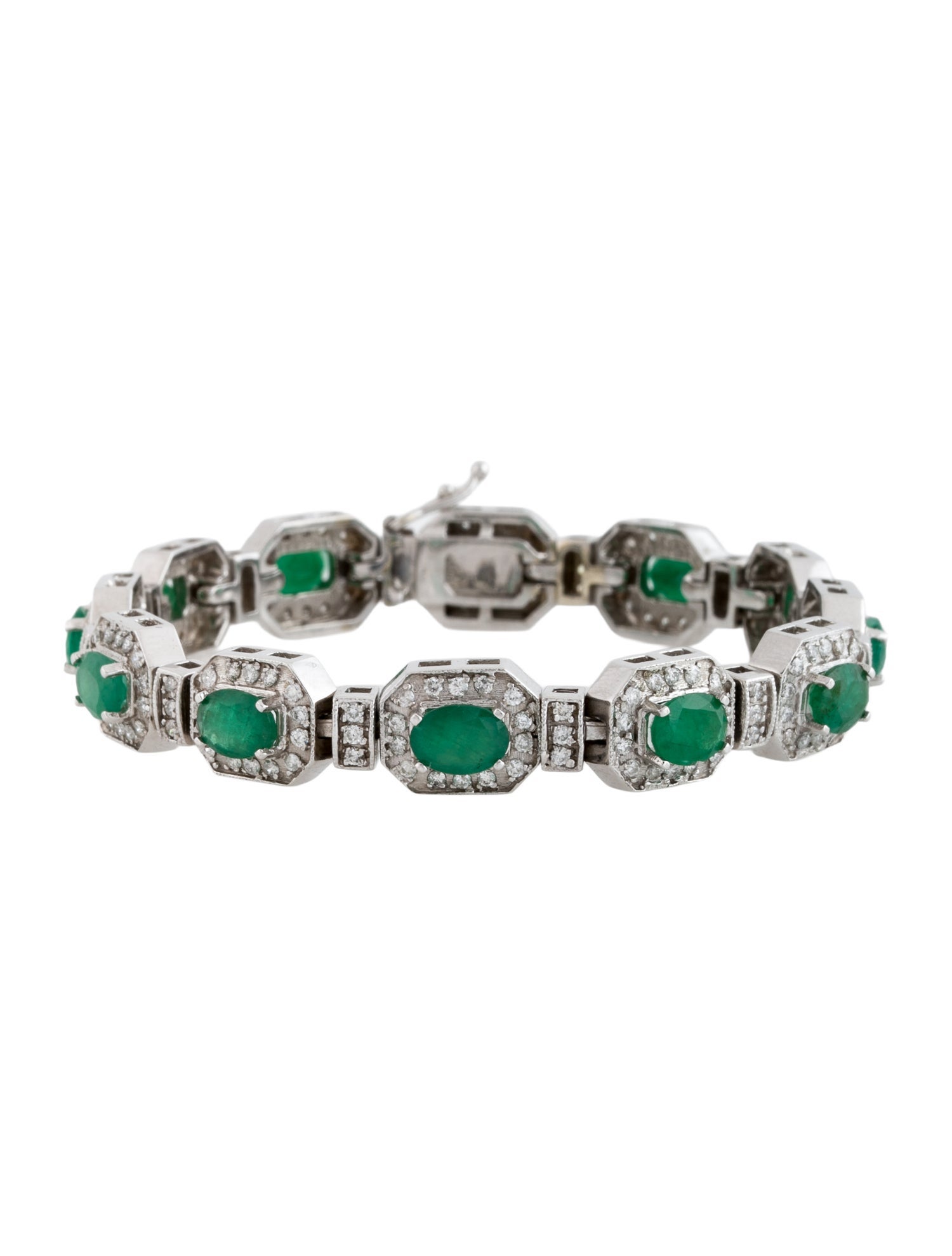 Bracelet 14K 7.56ctw Emerald & Diamond Halo Link