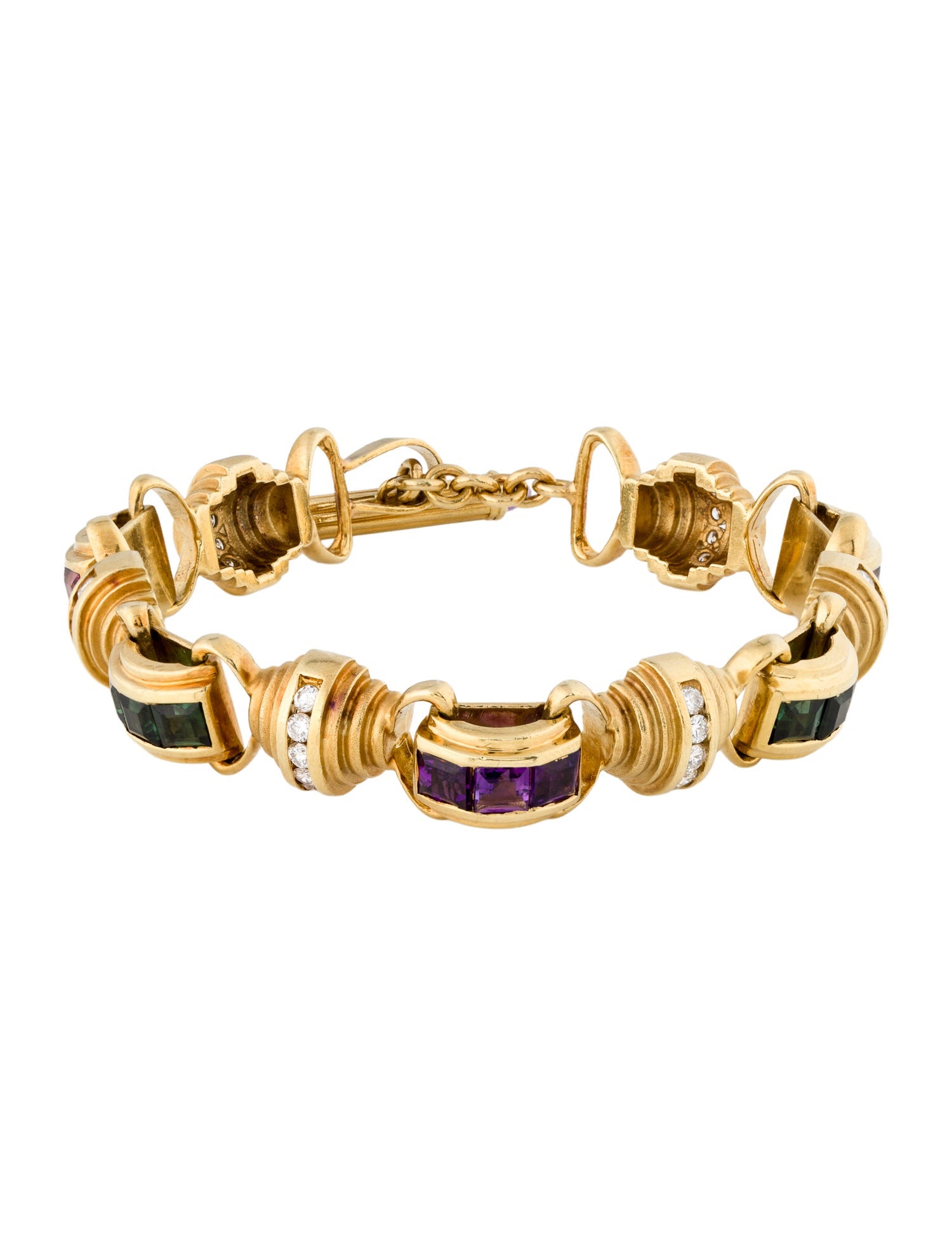 Bracelet 18K Tourmaline, Amethyst & Diamond Link Bracelet