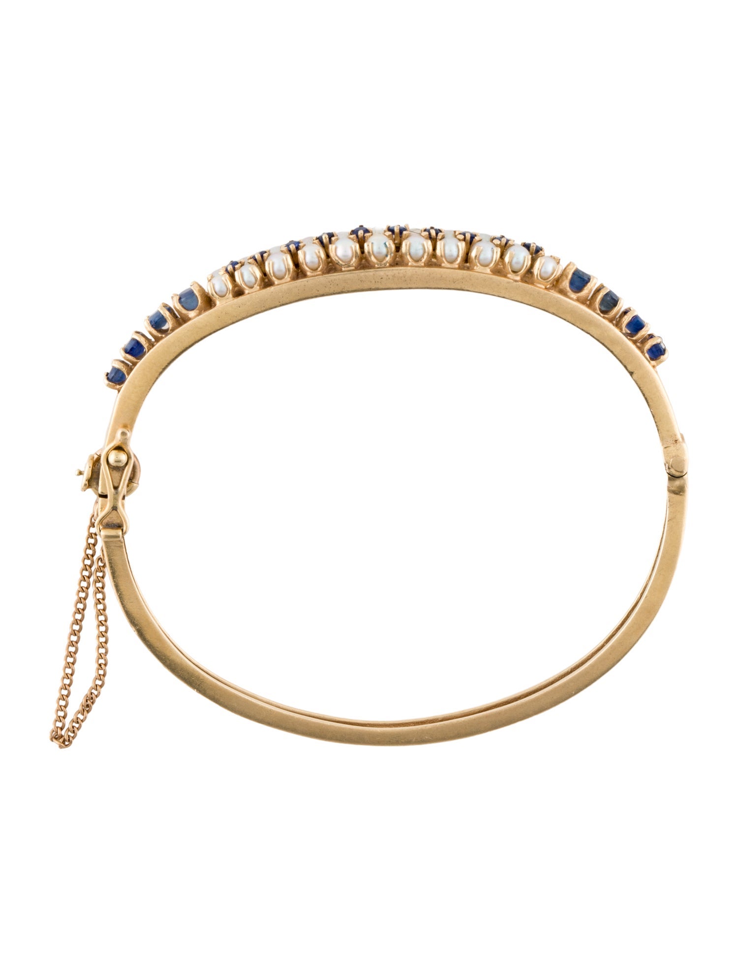 Bracelet 14K Pearl & Sapphire Hinged Bangle