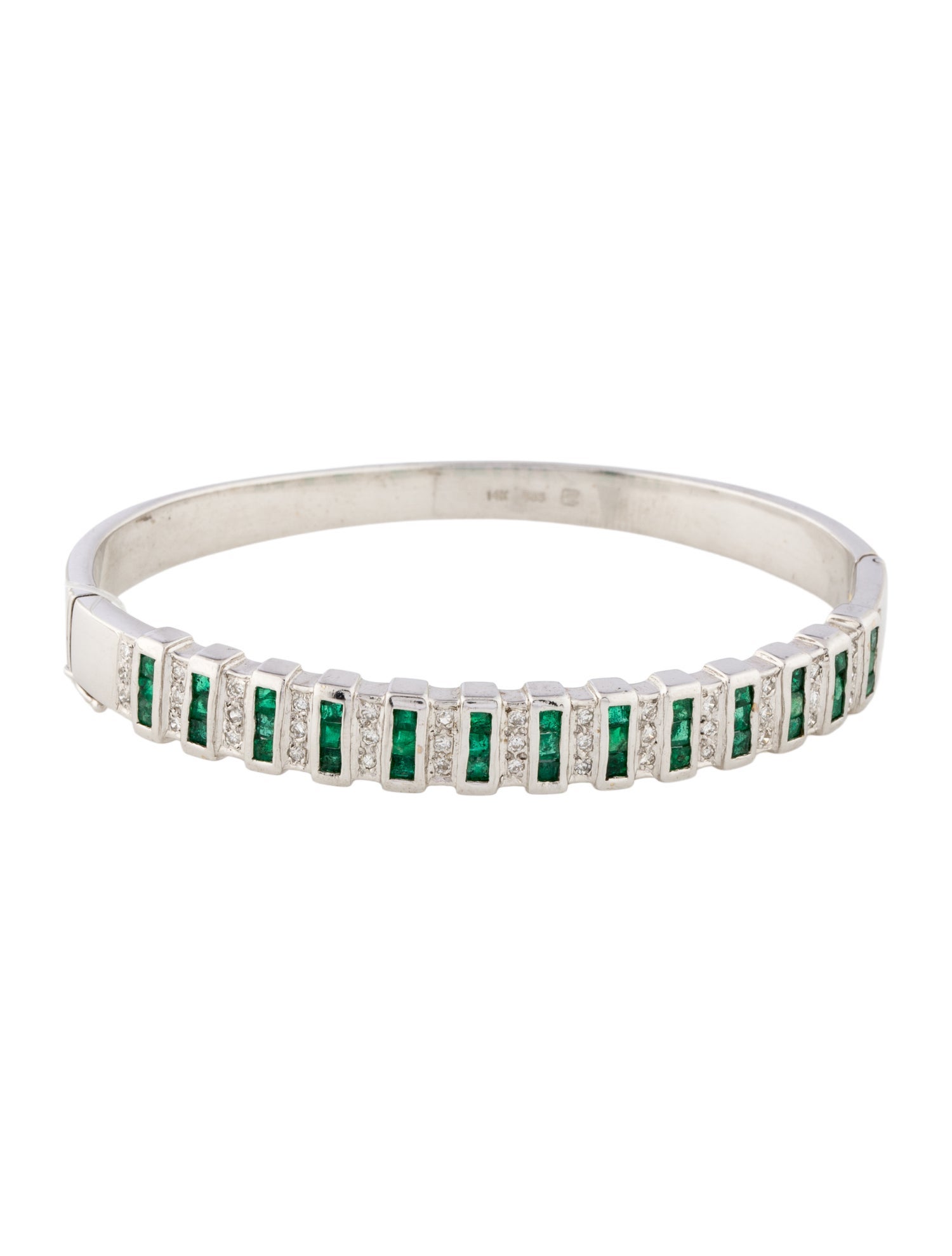 Bracelet 14K Emerald & Diamond Hinged Bangle