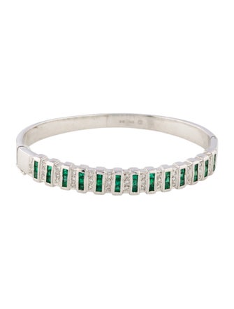 Bracelet 14K Emerald & Diamond Hinged Bangle Bracelet