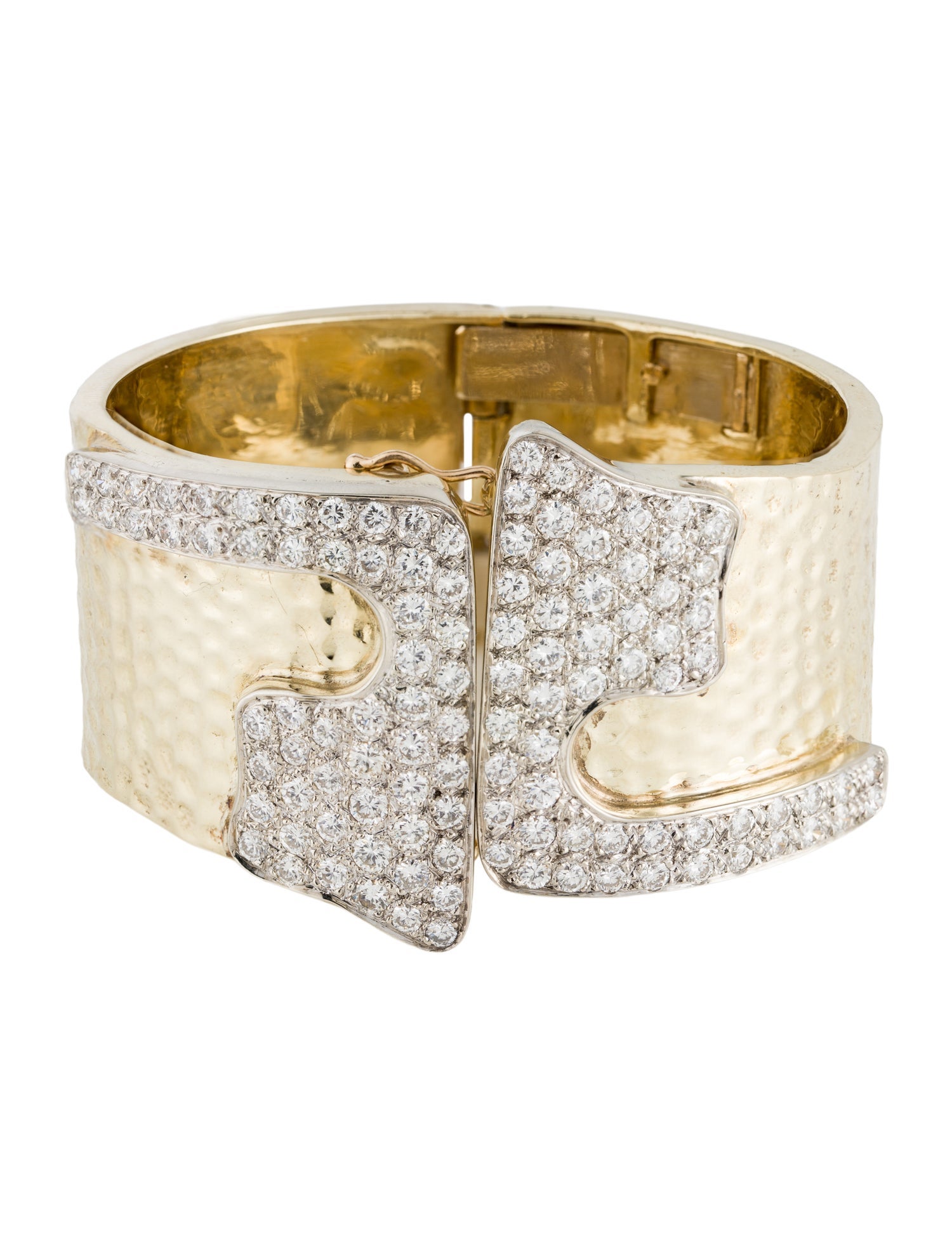 Bracelet Two-Tone 7ctw Diamond Hinged and Hammered Cuff