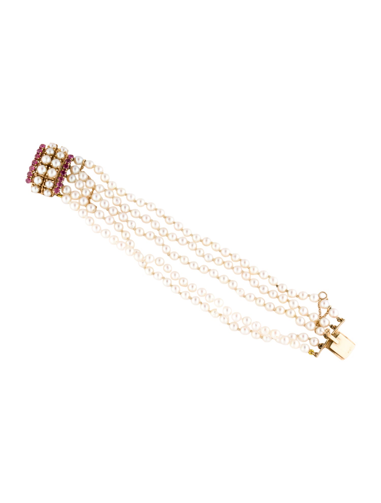 Bracelet 14K Pearl & Ruby Multistrand Bracelet