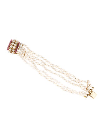 Bracelet 14K Pearl & Ruby Multistrand Bracelet