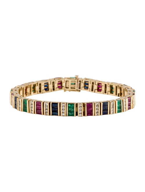 Bracelet 14K Ruby, Emerald, Sapphire & Diamond Link Bracelet