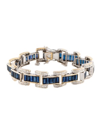 Bracelet Two-Tone 12.39ctw Sapphire & Diamond Tennis Link Bracelet