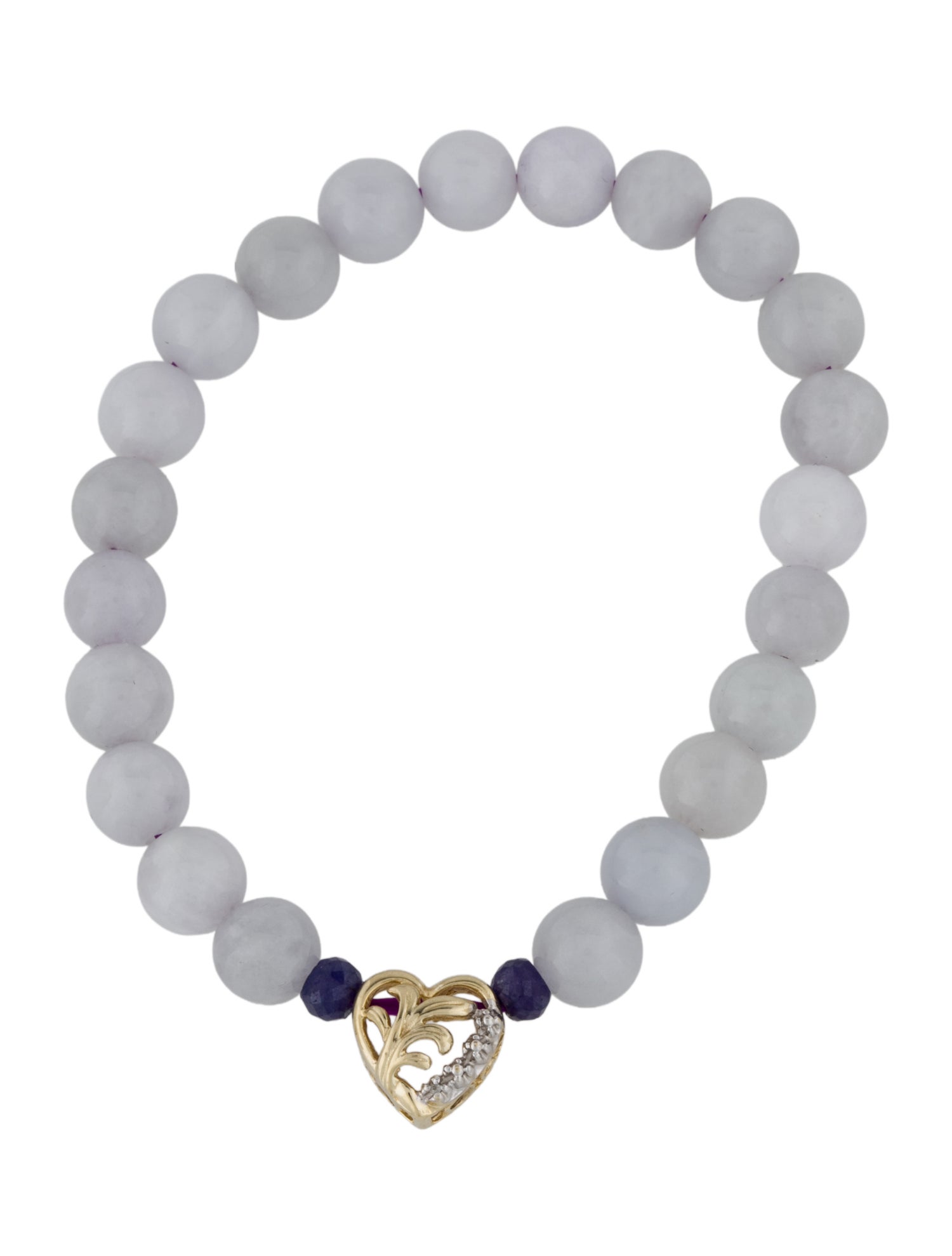 Bracelet 10K Jadeite, Sapphire & Diamond Heart Charm Bead