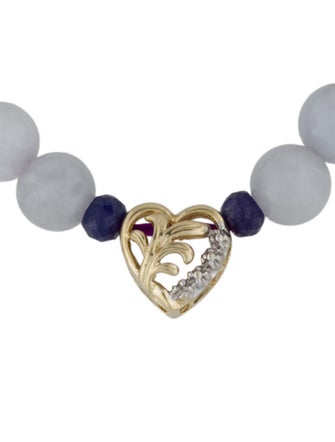 Bracelet 10K Jadeite, Sapphire & Diamond Heart Charm Bead Bracelet
