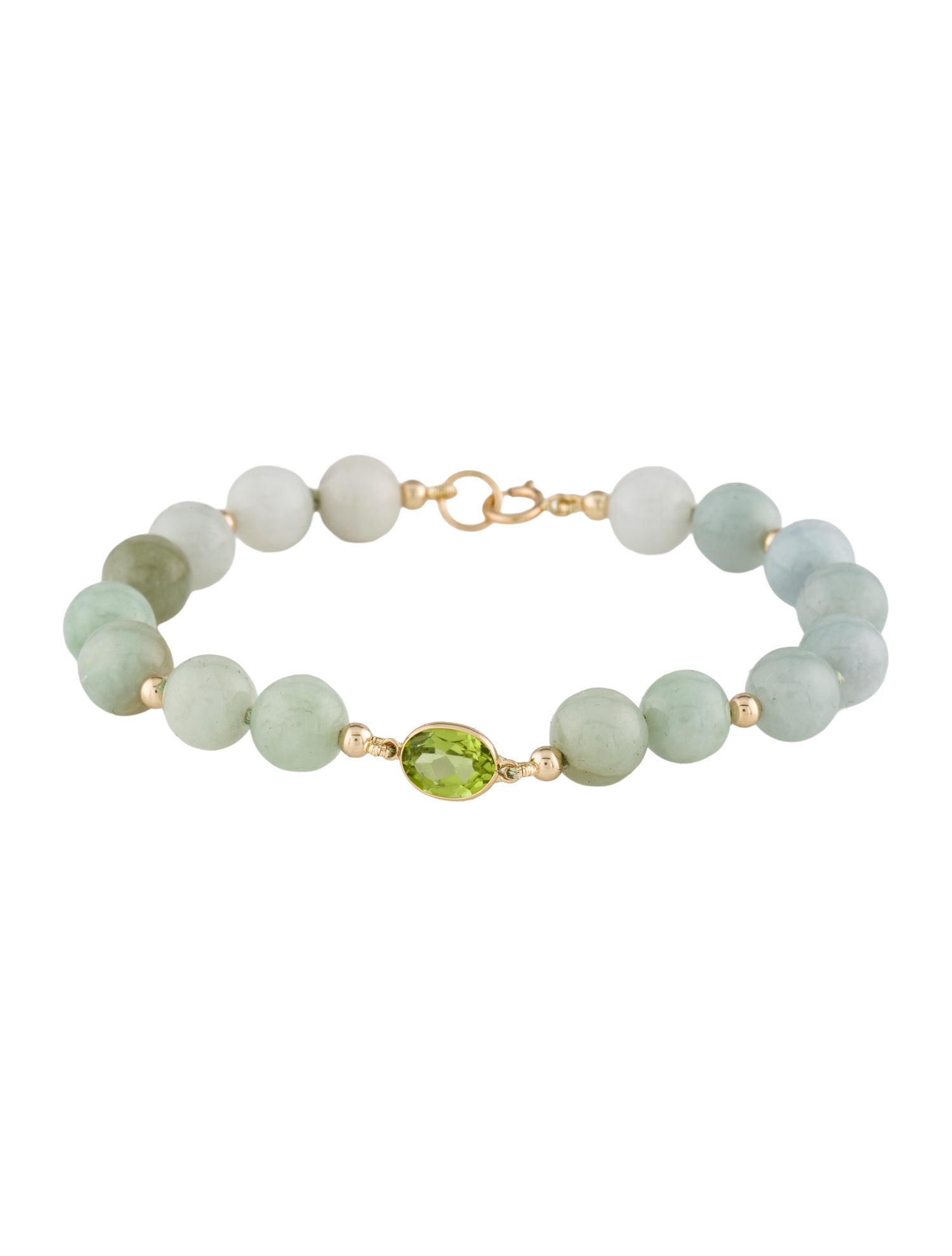Bracelet 14K 1.32ct Peridot & Jadeite Bead Charm Bracelet