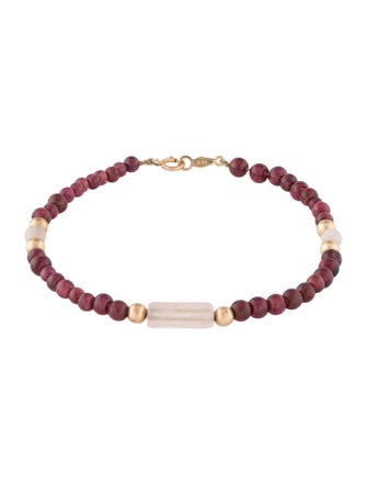 Bracelet 14K Rhodolite & Quartz Bead Bracelet