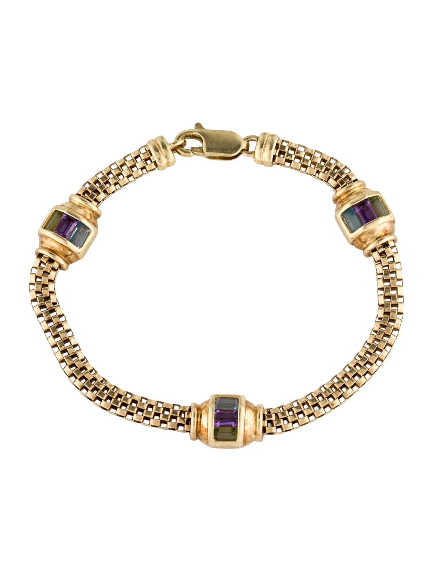 Bracelet 14K Peridot, Amethyst & Topaz Station
