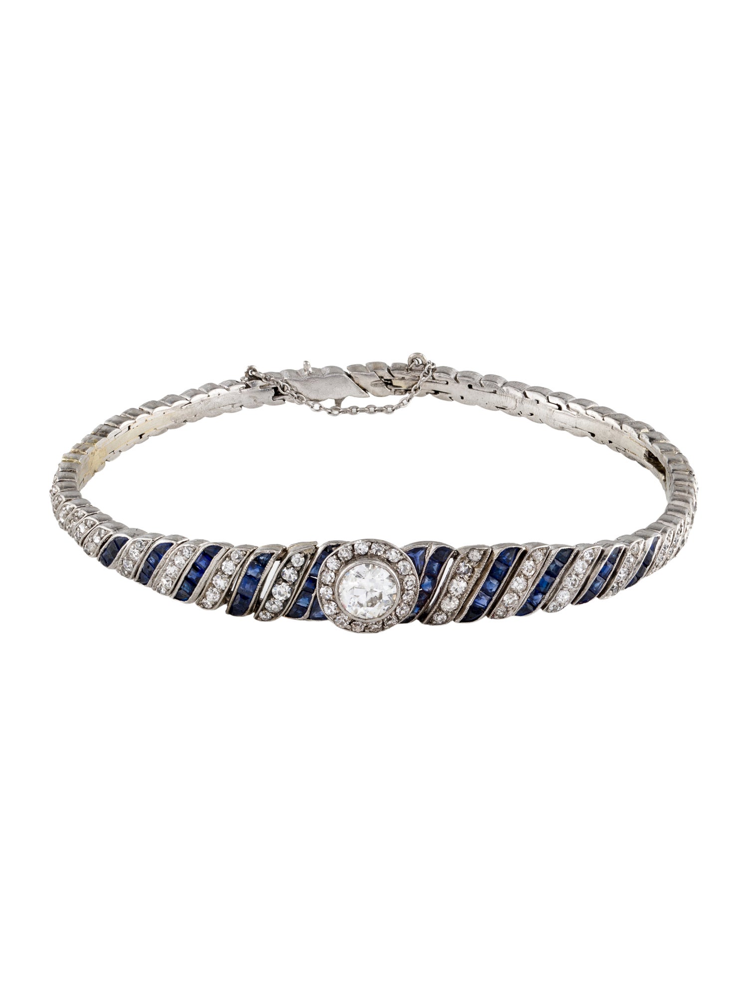 Bracelet Platinum Diamond & Sapphire Link