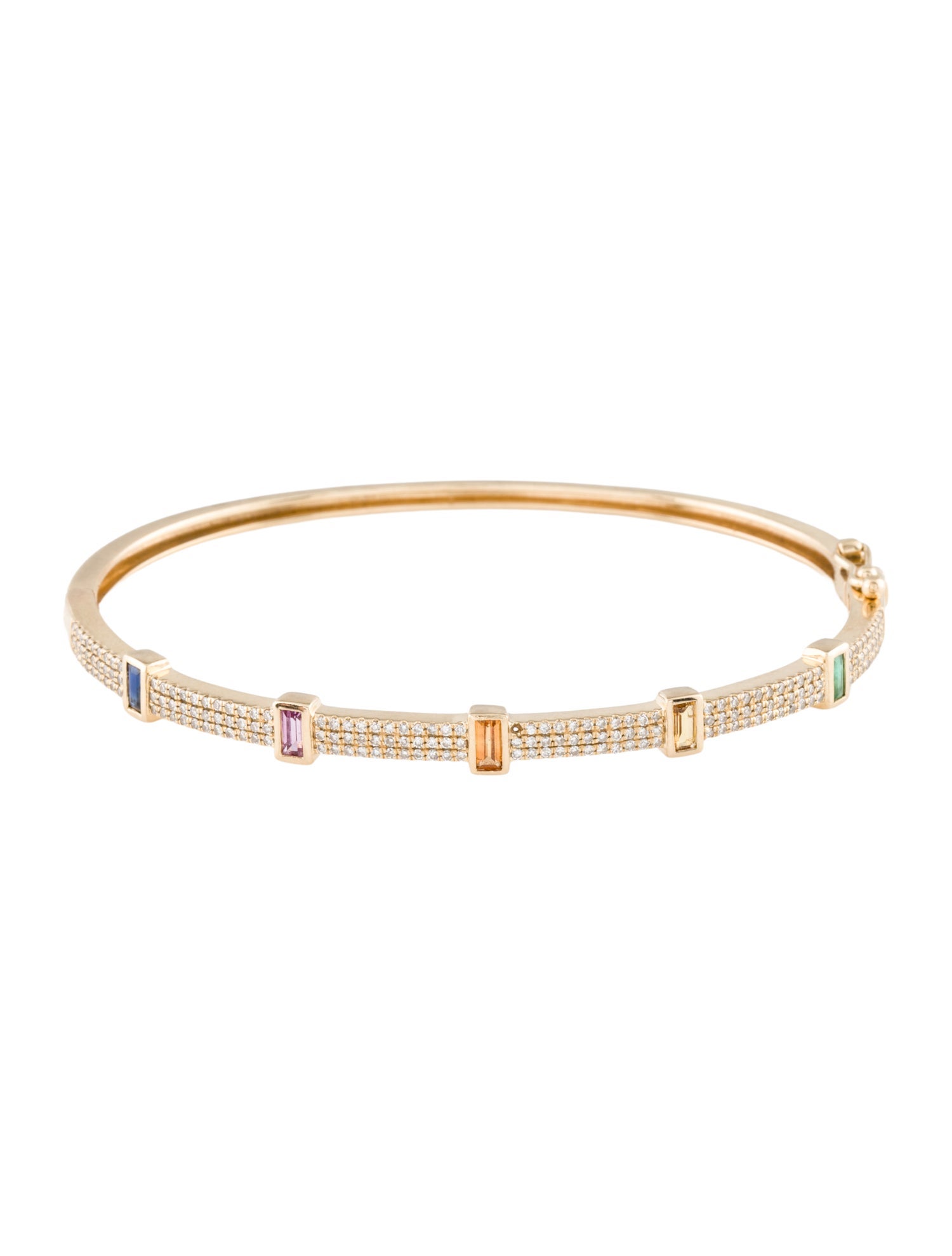 Bracelet 14K Sapphire, Emerald & Diamond Hinged Bangle