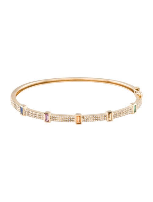 Bracelet 14K Sapphire, Emerald & Diamond Hinged Bangle Bracelet