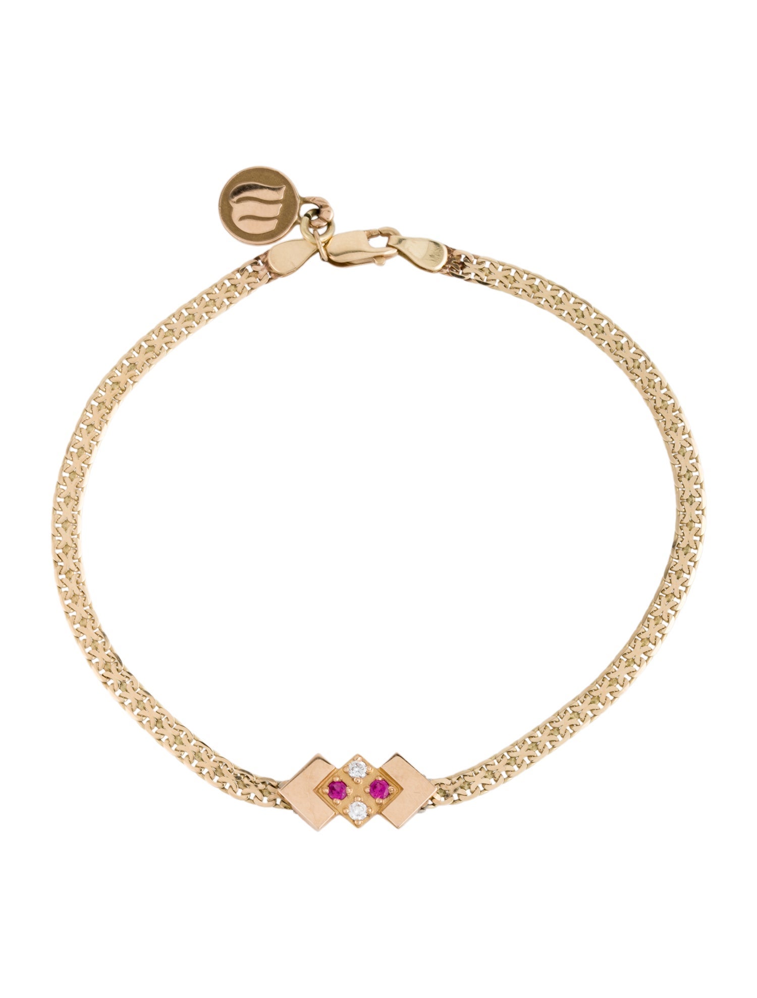 Bracelet 14K Synthetic Ruby & Diamond Link