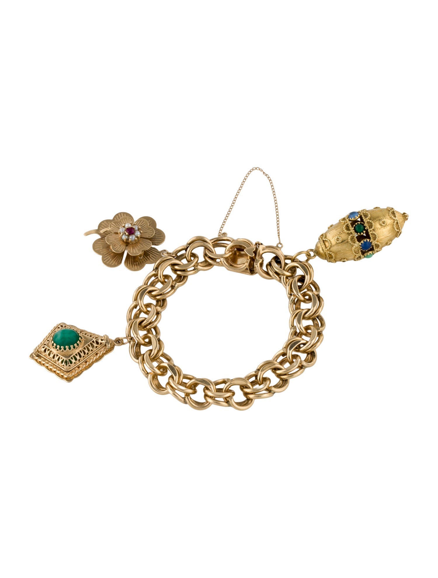 Bracelet 14K Cultured Pearl & Multistone Charm