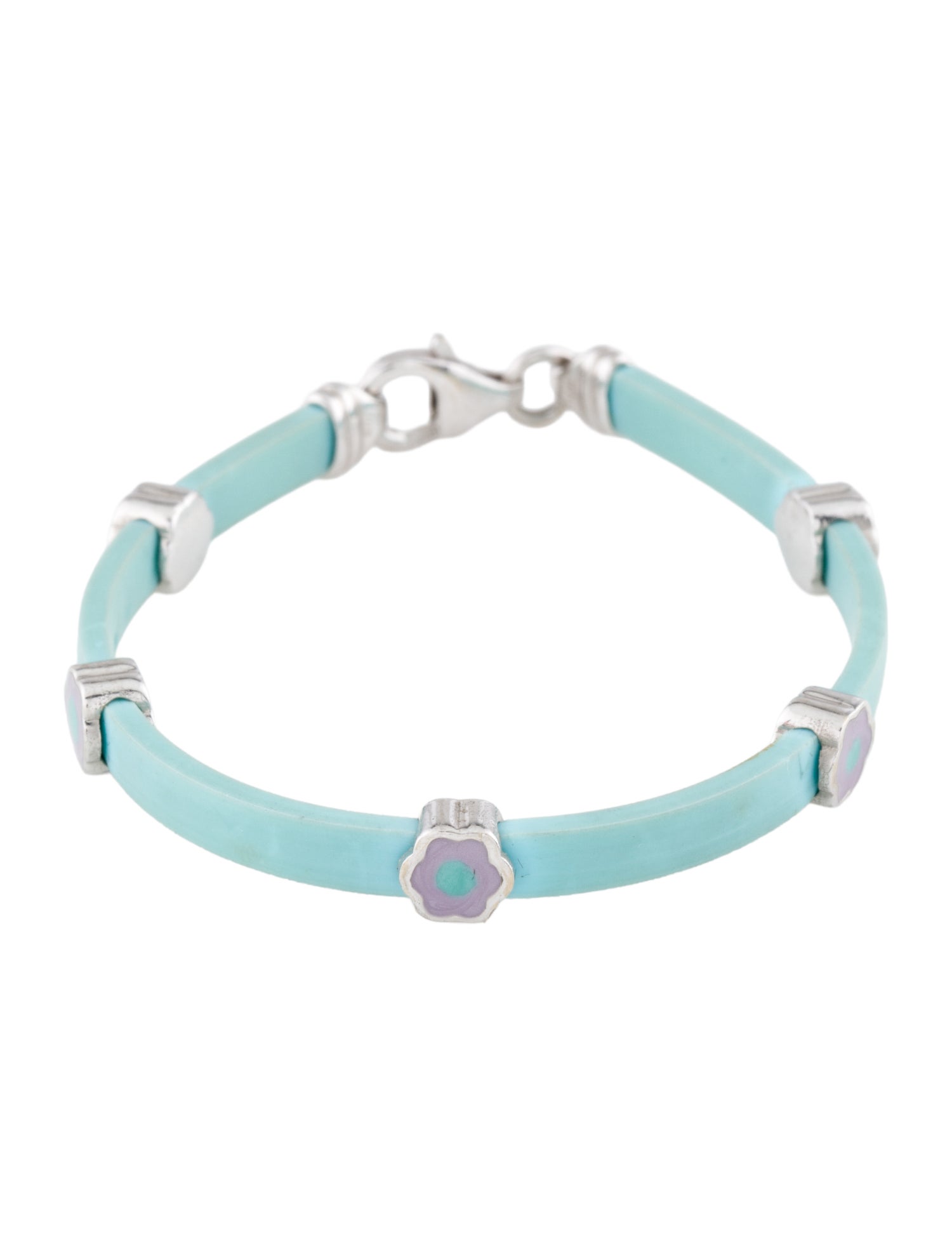 Bracelet 14K Enamel & Rubber Flower Station