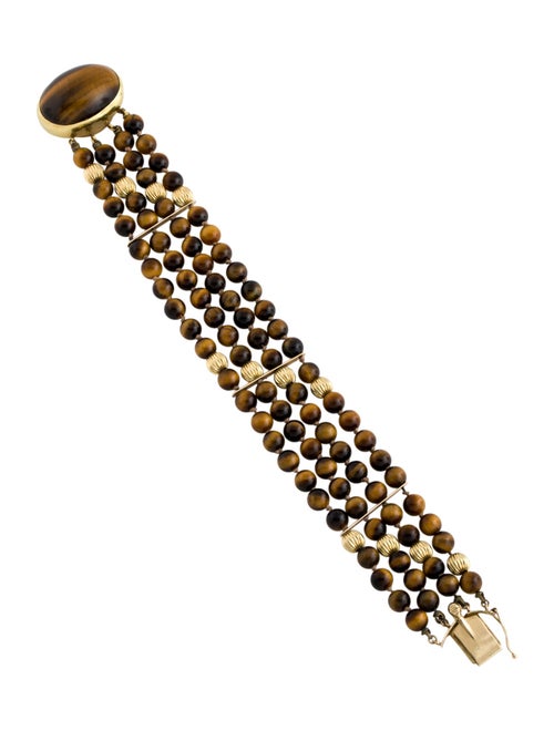 Bracelet 14K Tiger's Eye Quartz Bead Strand Charm Bracelet