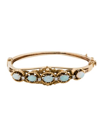 Bracelet 14K 1.62ctw Opal and Diamond Hinged Bangle Bracelet